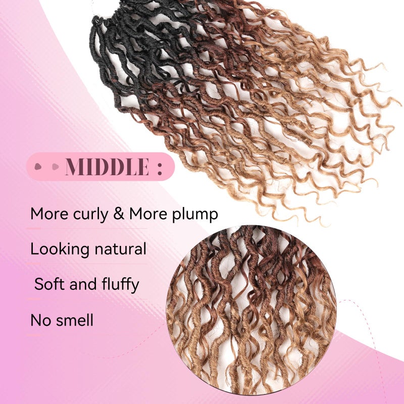 Aipin Faux Goddess Locs Crochet Hair 14 Inch Boho River Locs Hippie Wavy Crochet With Curly Hair In Middle And Ends Braids Hair Extensions (8Packs,14 inch, OM3T3027) - Image 4